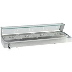 Quattro Bain Marie Heated Display Unit. 4 X 1/2 GN Pans & Lids With Glass Surround