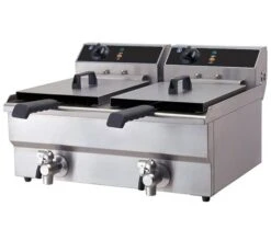 Quattro Electric Countertop Commercial Fryer Twin 12 Litre Tanks With Drain Taps